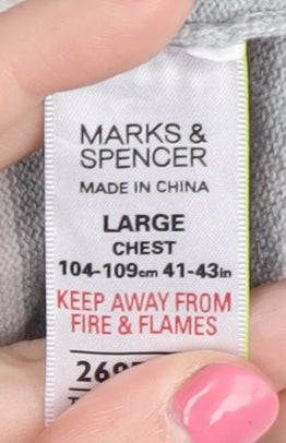 Marks and Spencer Grey Striped Mens Polo Shirt L