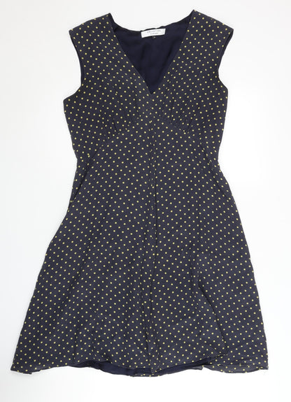 John Lewis Women's Blue A-Line Polka Dot Dress, Size 12