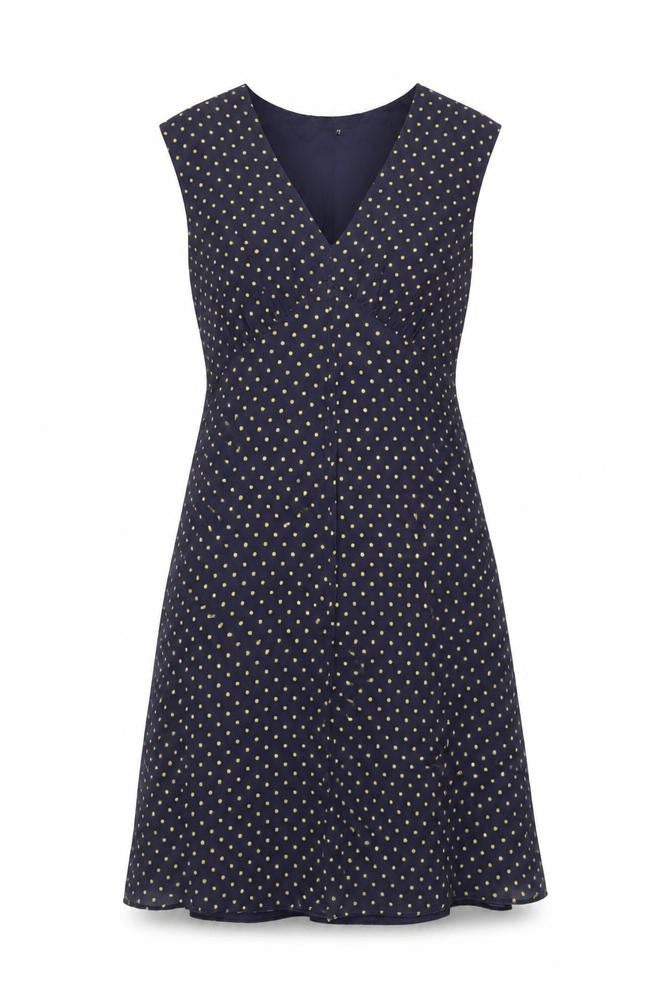 John Lewis Women's Blue A-Line Polka Dot Dress, Size 12