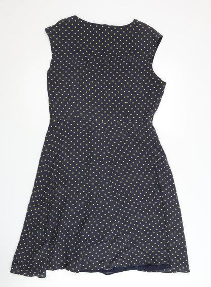 John Lewis Women's Blue A-Line Polka Dot Dress, Size 12