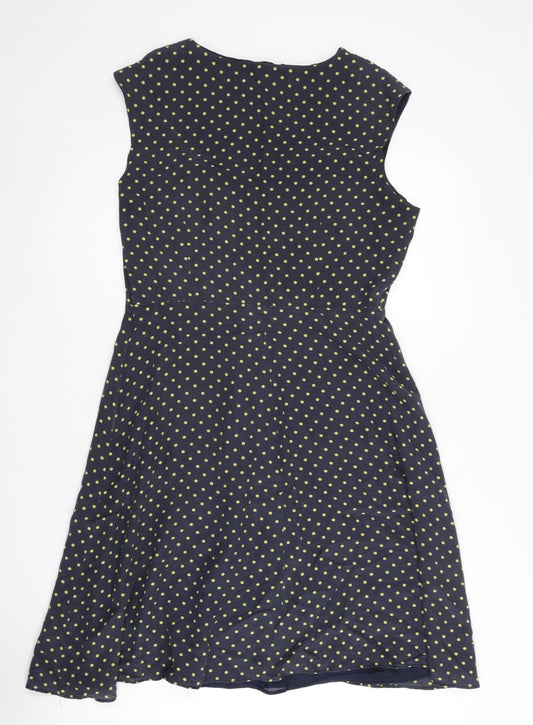 John Lewis Women's Blue A-Line Polka Dot Dress, Size 12