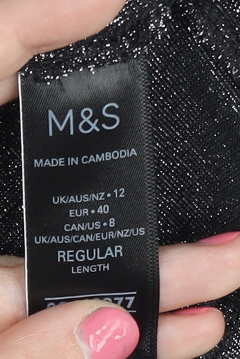 Marks and Spencer Black Sheath Dress, Size 12, Women, Stretch