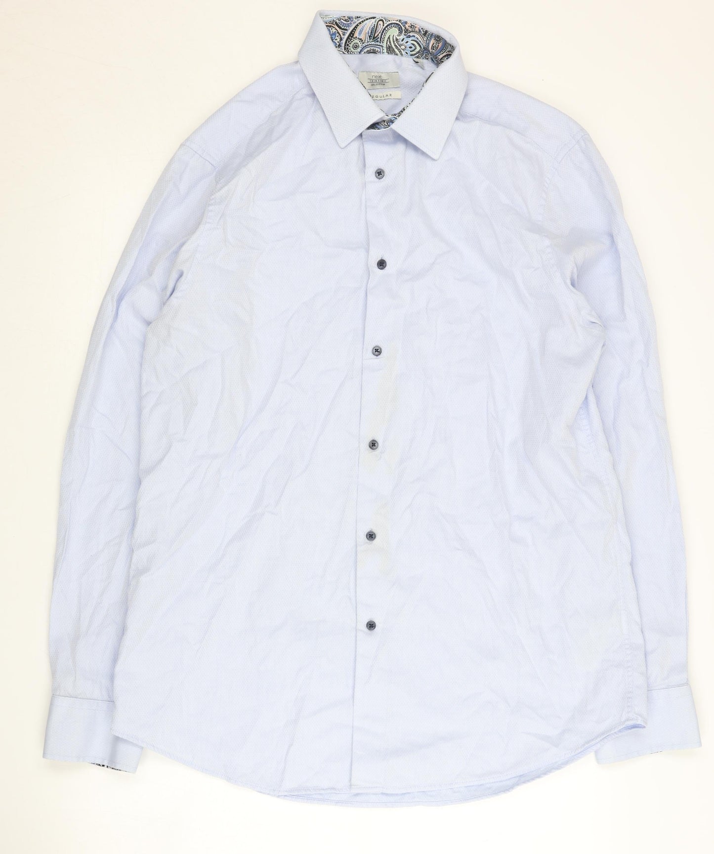 Next Men's Blue Button-Up Shirt, Size 16.5, Regular Fit