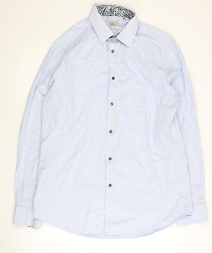 Next Men's Blue Button-Up Shirt, Size 16.5, Regular Fit