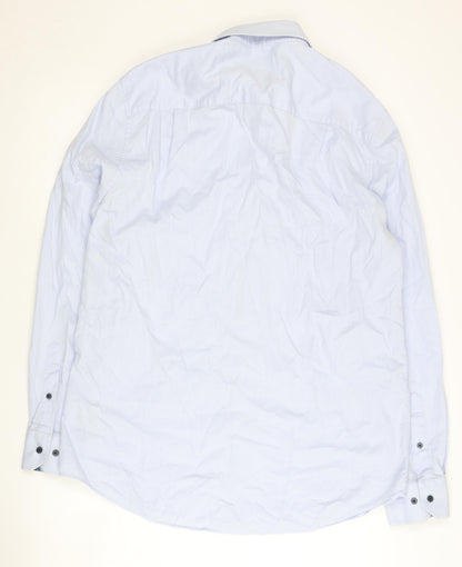 Next Men's Blue Button-Up Shirt, Size 16.5, Regular Fit