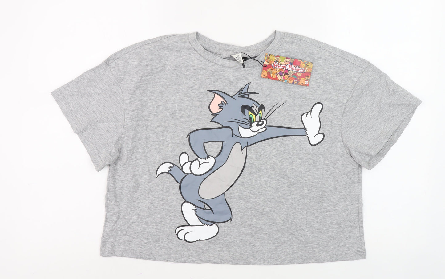 Shein Grey Tom & Jerry Cropped T-Shirt - Women's M