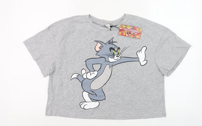Shein Grey Tom & Jerry Cropped T-Shirt - Women's M