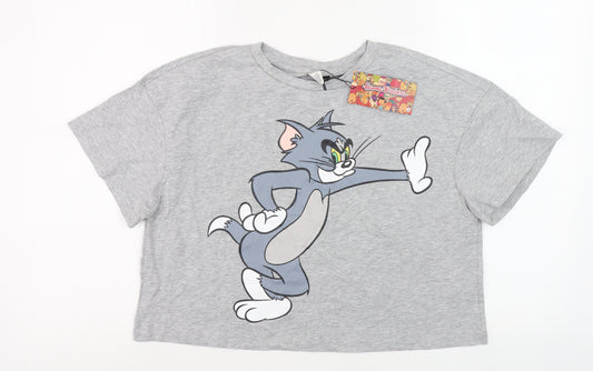 Shein Grey Tom & Jerry Cropped T-Shirt - Women's M