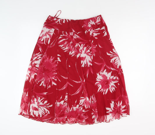M&Co Women's Red Floral Skirt Size 14 Polyester