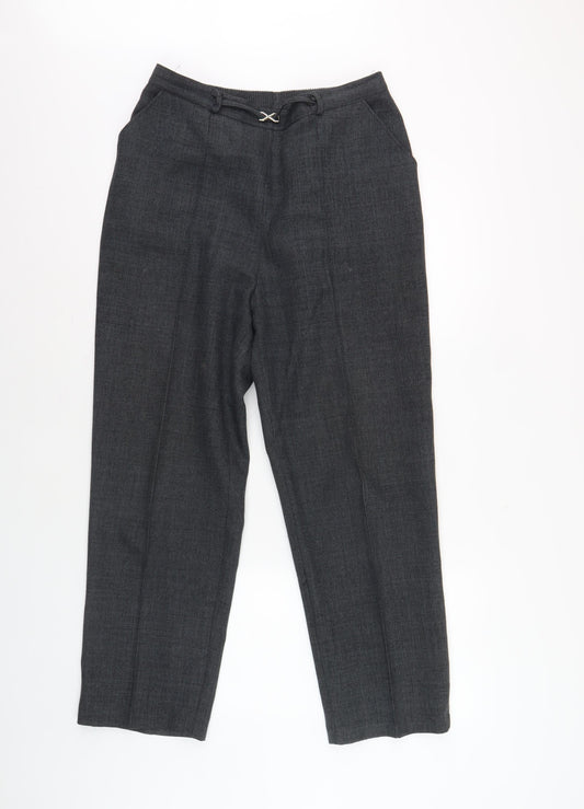 Bm Women's Black Check Trousers, Size 12, Elastic Waist