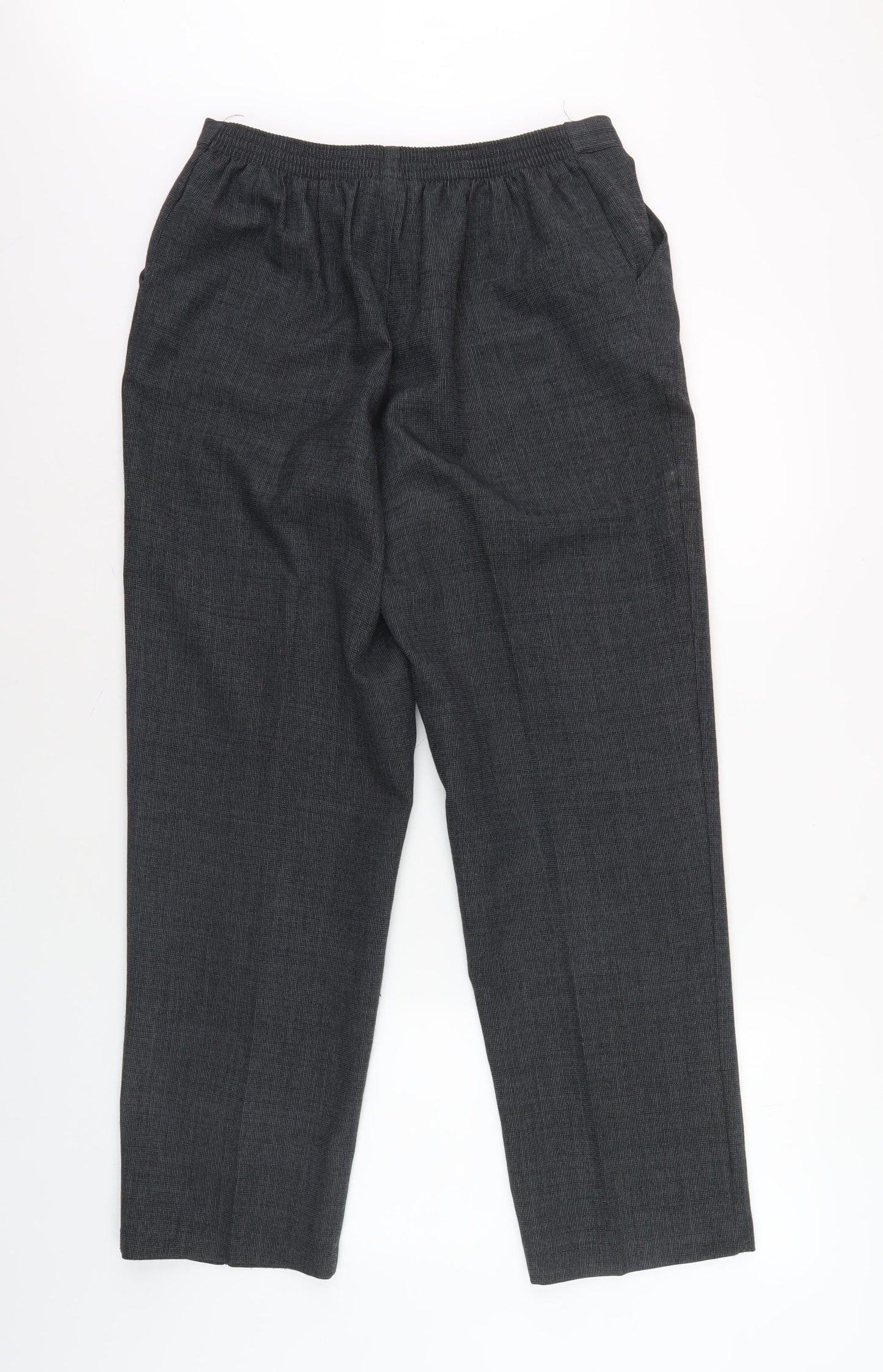 Bm Women's Black Check Trousers, Size 12, Elastic Waist