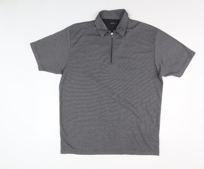 Next Men's Grey Collared Polo Shirt, Large, Short Sleeve