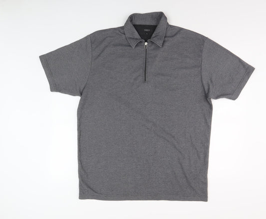 Next Men's Grey Collared Polo Shirt, Large, Short Sleeve