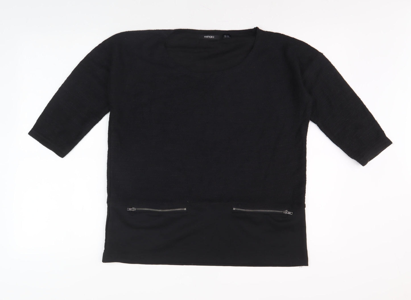 Esmara Women's Black 3/4 Sleeve Top, Size S, Zip Accents