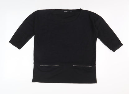 Esmara Women's Black 3/4 Sleeve Top, Size S, Zip Accents