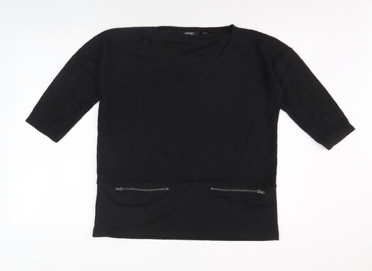 Esmara Women's Black 3/4 Sleeve Top, Size S, Zip Accents