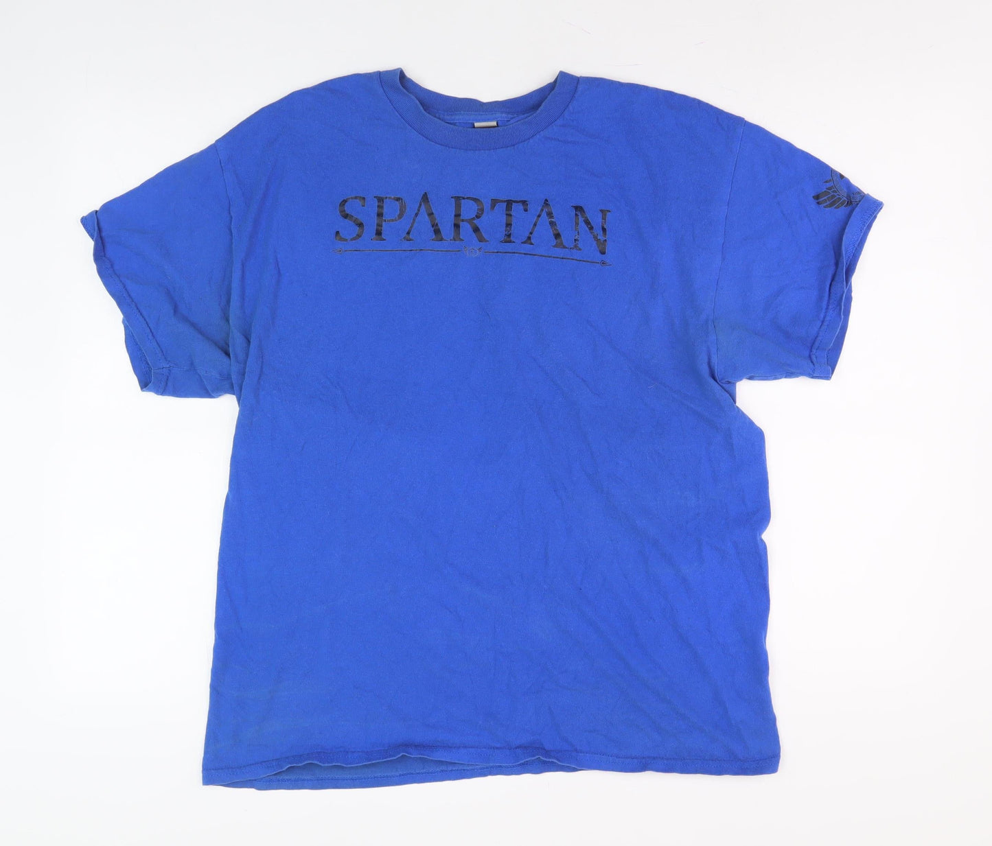 Spartan Men's Blue Crew Neck Cotton T-Shirt, Size L