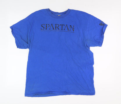 Spartan Men's Blue Crew Neck Cotton T-Shirt, Size L