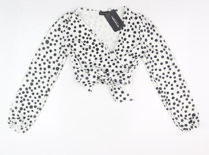 Womens UK Size 8 PRETTYLITTLETHING White Wrap Blouse