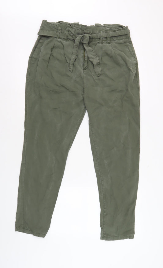 Womens UK Size 12 Gap Relaxed Fit Paperbag Green Trousers
