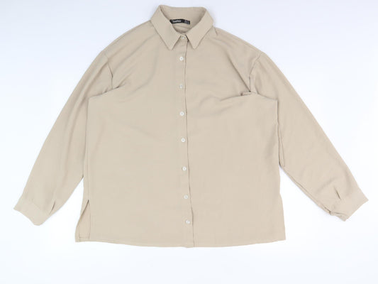 Boohoo Women's Beige Button-Up Shirt - Size 12
