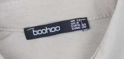 Womens UK Size 12 Boohoo Beige Basic Button-Up