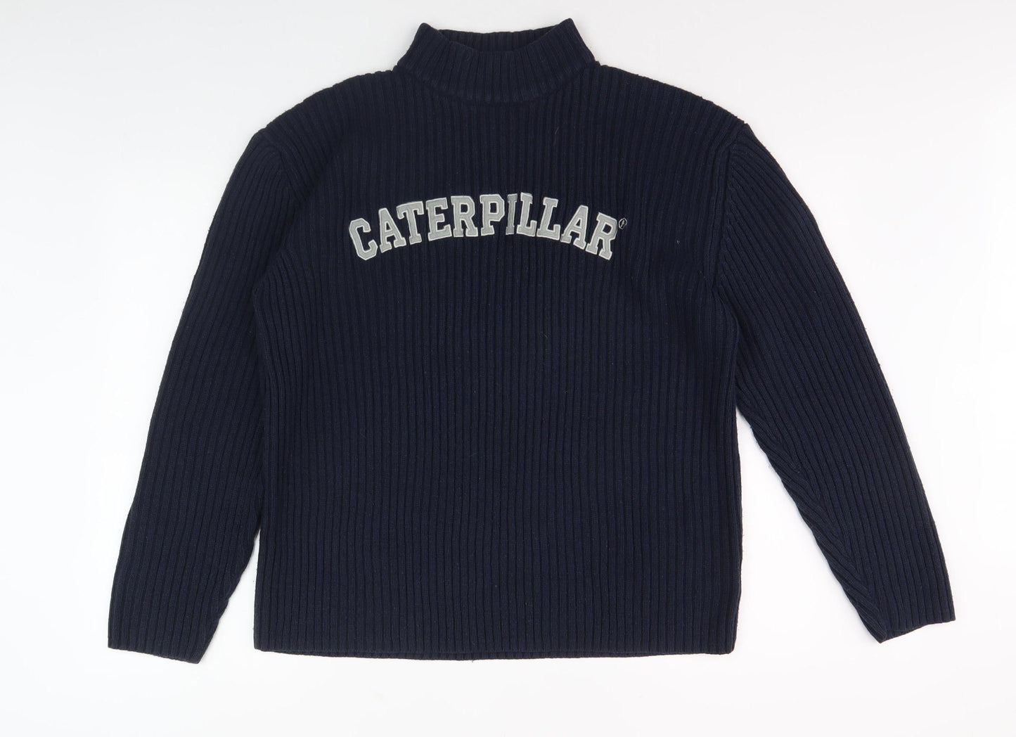 Caterpillar Men's Blue Pullover Jumper, Logo, Knit