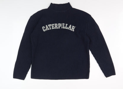 Caterpillar Men's Blue Pullover Jumper, Logo, Knit