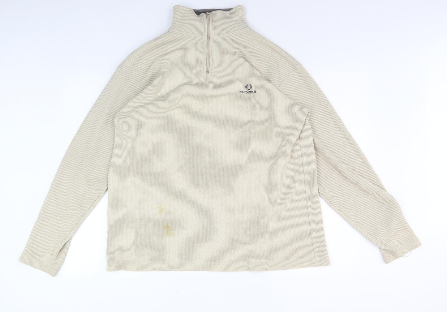 Mens UK Size XL Fred Perry Beige 1/4 Zip Sweatshirt
