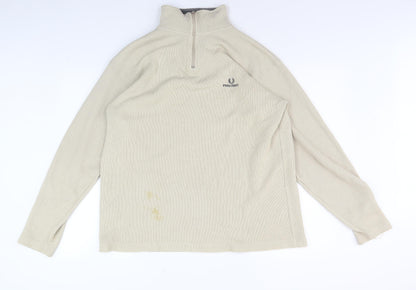 Mens UK Size XL Fred Perry Beige 1/4 Zip Sweatshirt