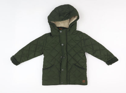 Next Green Quilted Jacket, Unisex 24 Months, Hooded & Lined