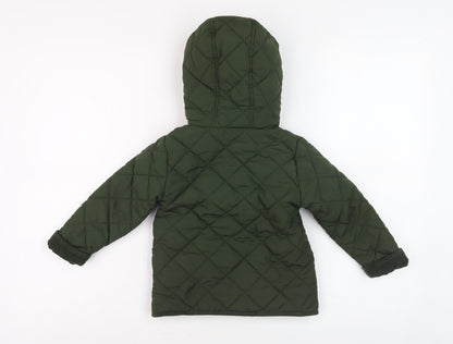 Next Green Quilted Jacket, Unisex 24 Months, Hooded & Lined