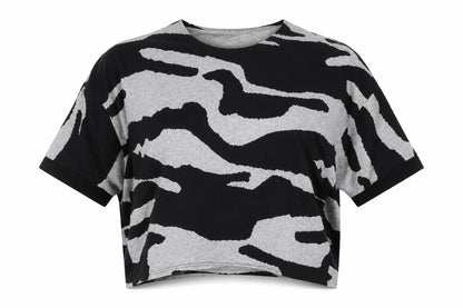 Stella Morgan Women’s Black/Grey Animal Print Cropped T-Shirt