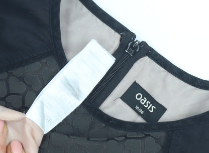 Oasis Women's Black A-Line Dress, Size 10, Short Sleeve