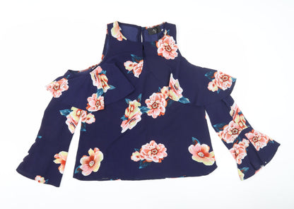 AX Paris Women’s Blue Floral Wrap Blouse Size 12