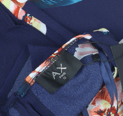 AX Paris Women’s Blue Floral Wrap Blouse Size 12