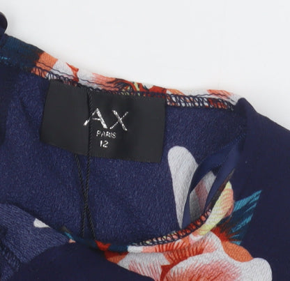 AX Paris Women’s Blue Floral Wrap Blouse Size 12