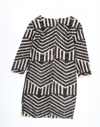 TFNC London Women’s Black Beige Chevron Sequin Sheath Dress S