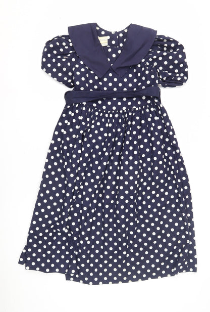 Laura Ashley Girls Blue Polka Dot Midi Dress, 7-8 Years