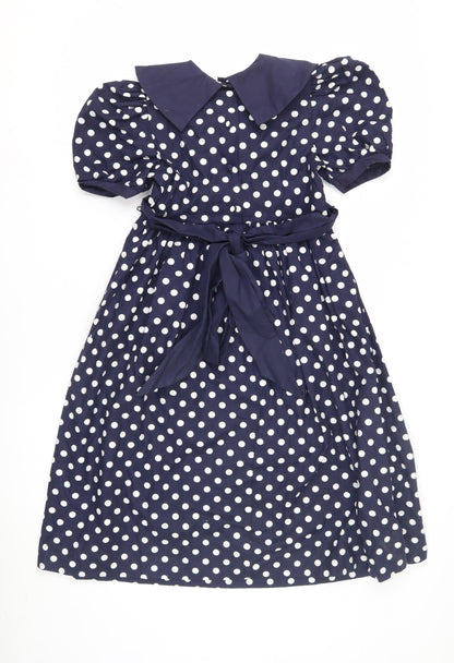 Laura Ashley Girls Blue Polka Dot Midi Dress, 7-8 Years