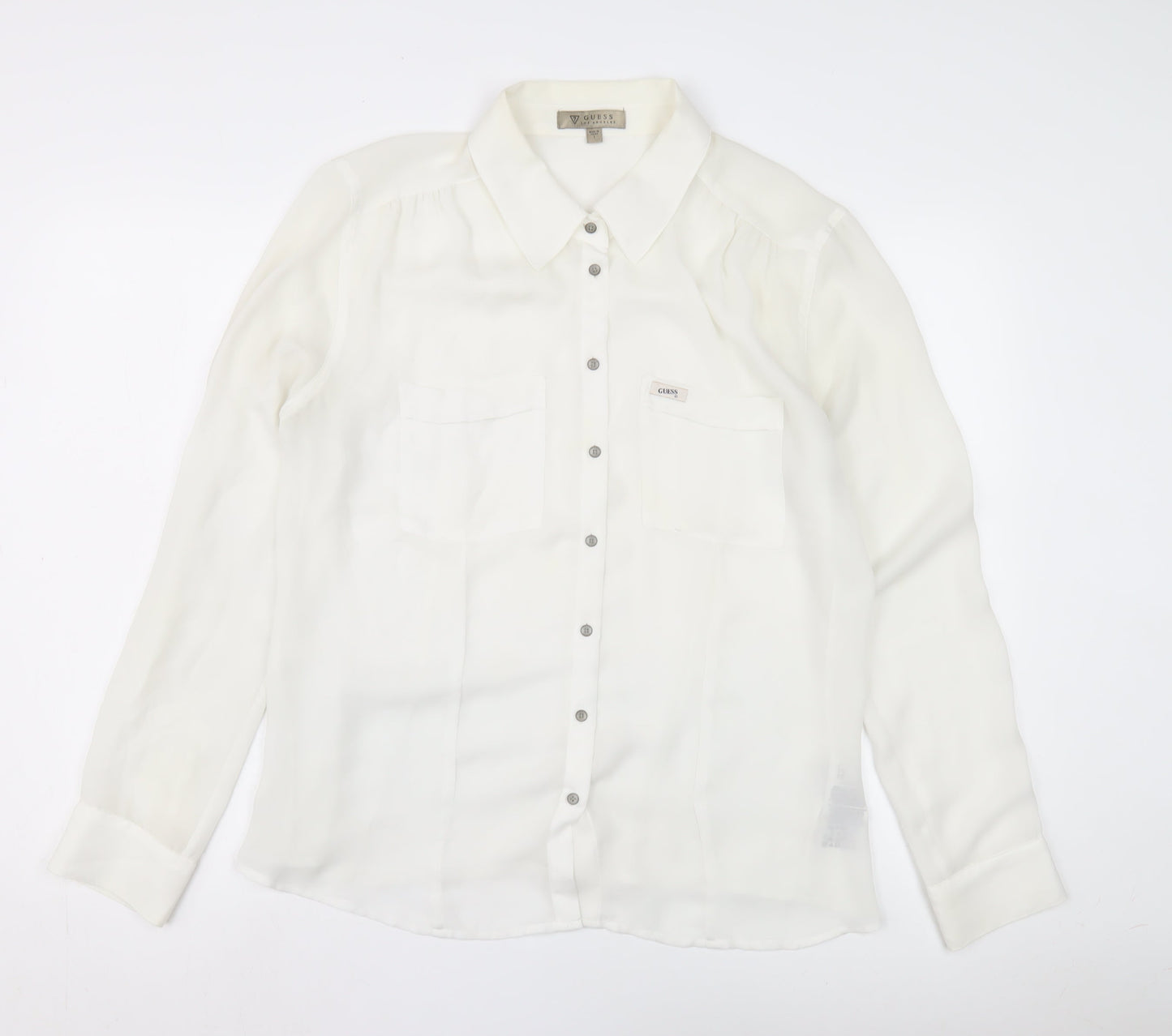 Womens UK Size L GUESS White Basic Button-Up