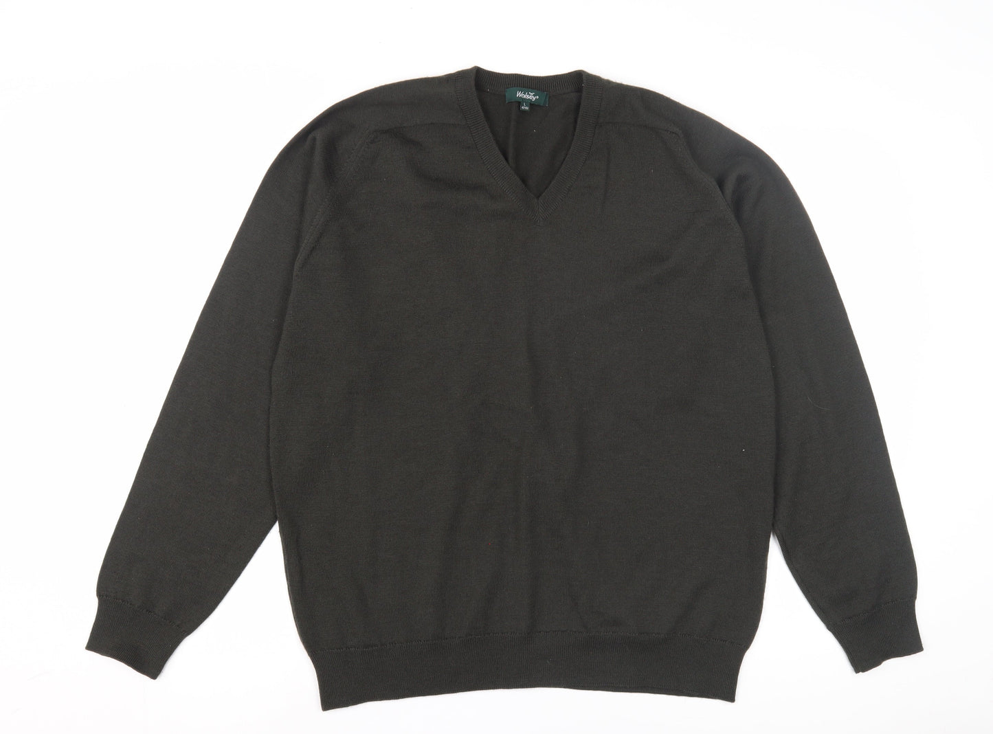 Wolsey Men's Black V-Neck Wool Pullover, Size L