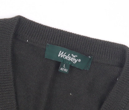Wolsey Men's Black V-Neck Wool Pullover, Size L