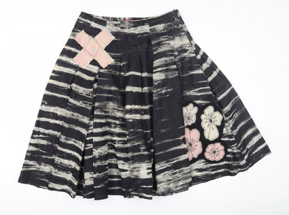 Per Una Women's Black A-Line Skirt, Size 8, Striped