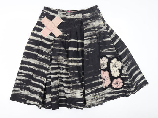 Per Una Women's Black A-Line Skirt, Size 8, Striped