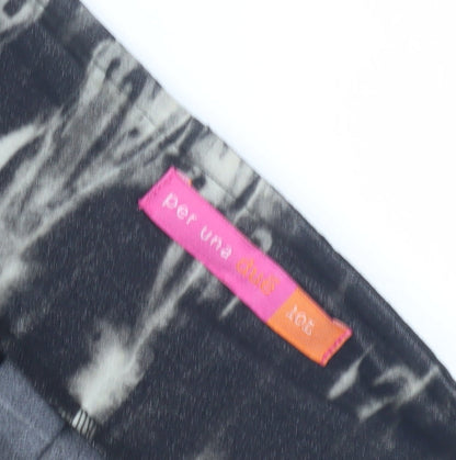 Per Una Women's Black A-Line Skirt, Size 8, Striped