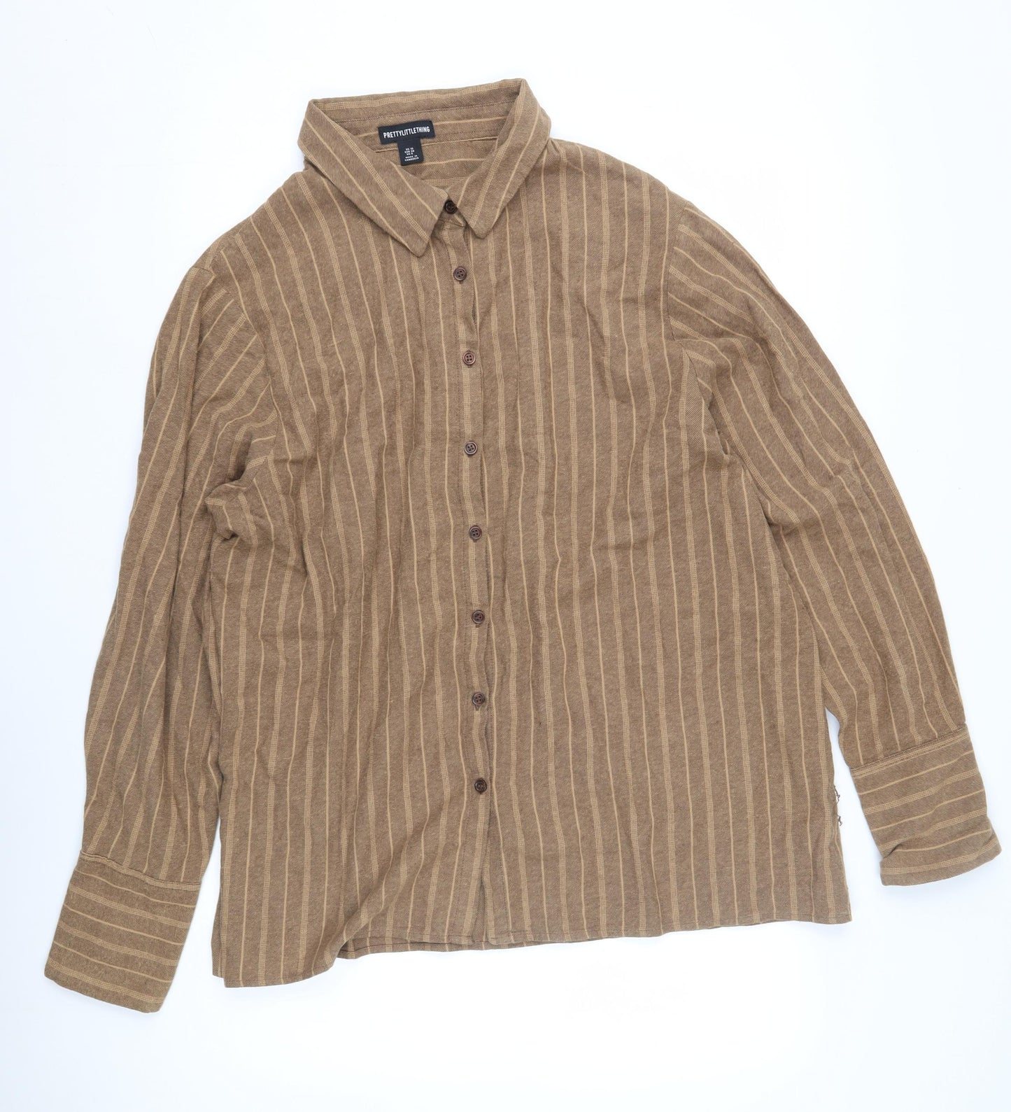 Womens UK Size 10 PRETTYLITTLETHING Brown Basic Button-Up