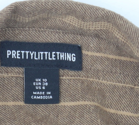 Womens UK Size 10 PRETTYLITTLETHING Brown Basic Button-Up