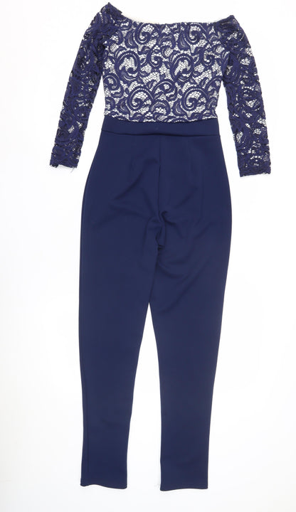 Quiz Women's Blue Off-Shoulder Lace Jumpsuit Size 8