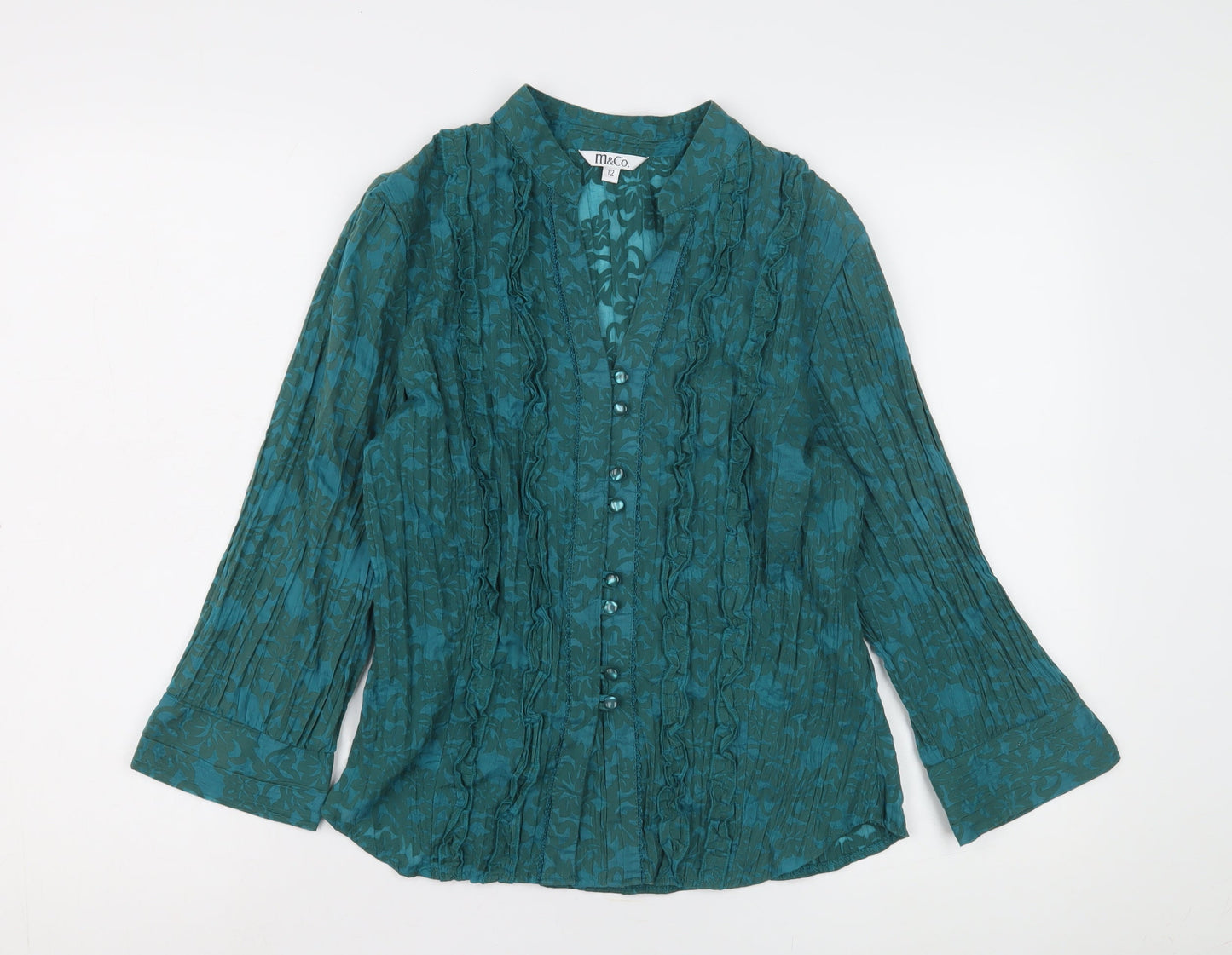 M&Co Women's Green Floral Blouse Collared Size 12